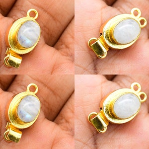 1 Stück Oval Mondstein Edelstein Box Verschluss 1 Strang 2 Strang 18k vergoldet 23x11x10mm Schmuck machen Edelstein Box Verschluss B618