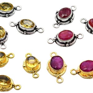 20X10mm Ruby And Citrine Gemstone Connector 18k Gold & Antique Silver Plated Mix Lot, Double Loop Connectors NC124-125.