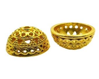 2 Pcs 17X8mm Bali Filigree Bead Cap 14mm Inner 18k Gold Plated Jewelry Making Bead Cap B36