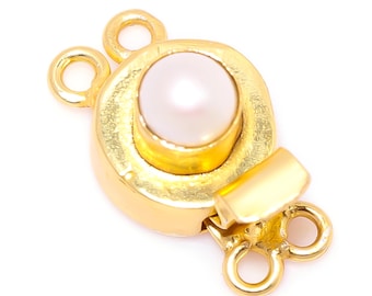 1 Pc Round Pearl Gemstone Box Clasp 2 Strand 18k Gold Plated 21X12X8mm Jewelry Making Clasp B751