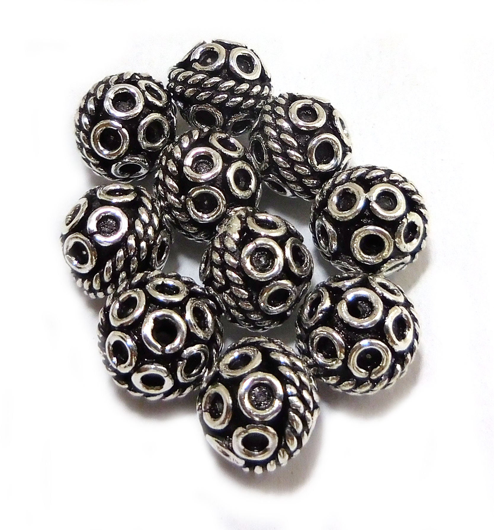 8mm 10mm Solid Copper Bali Bead Antique Sterling Silver Plated - Etsy