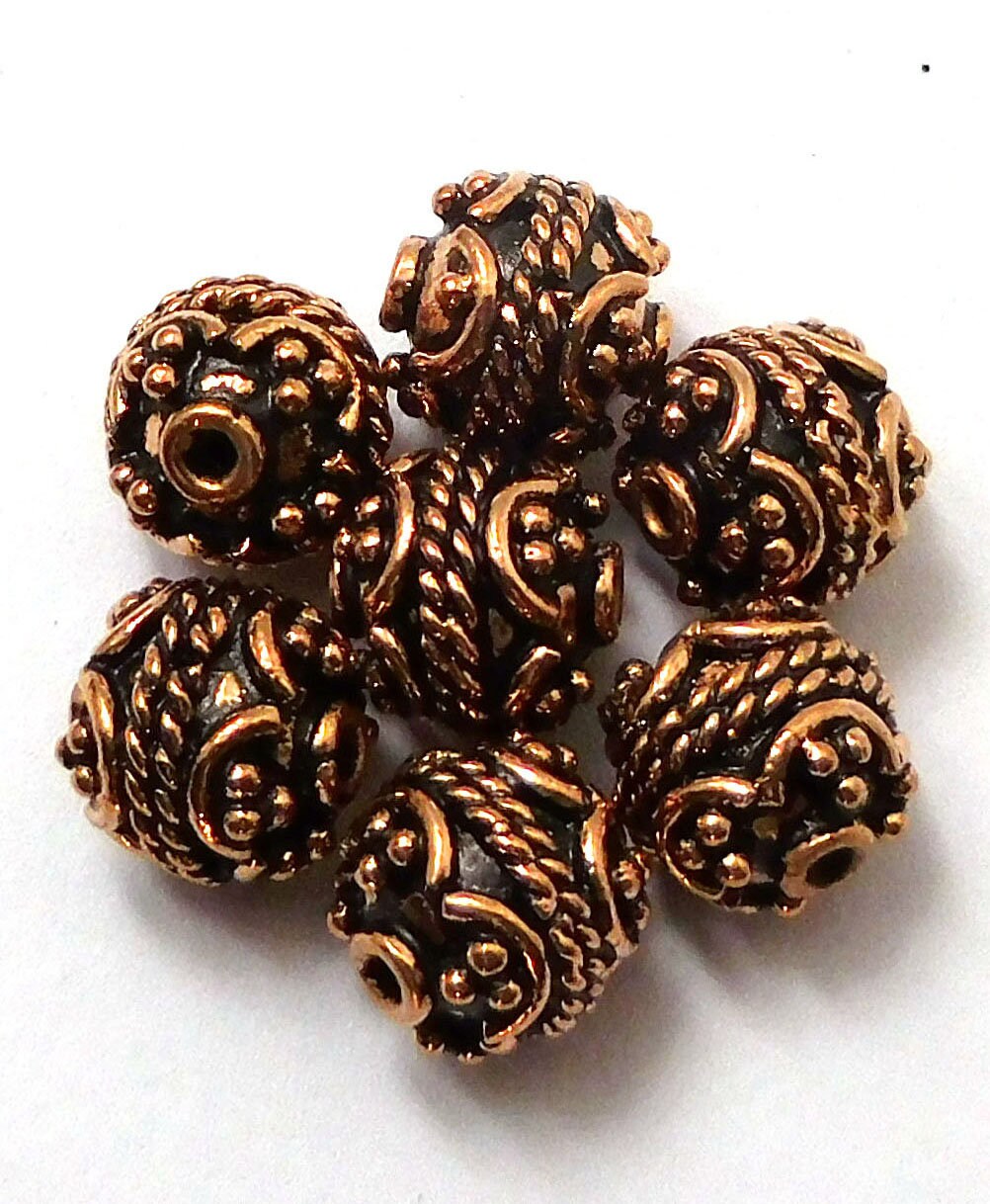 10 Pieces 10mm Solid Copper Bali Beads Antique Copper B 4 Etsy