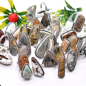 Mixed Gemstones Ring Lot / Bulk rings /Handmade Jewelry / Wholesale Ring / Mixed Sizes and Adjustable / 925 Sterling Silver Plated Jewelry