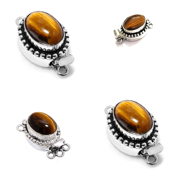 1 Pc 26X15X10mm Oval Multi Strand Tiger Eye Gemstone Box Clasp Oxidized Silver Plated 1 Strand 2 Strands 3 Strands B693