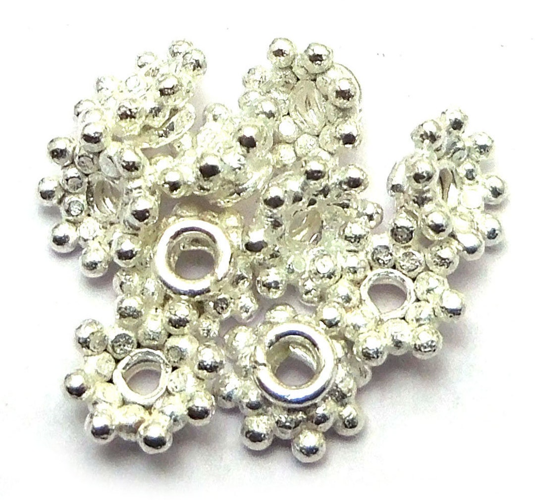 20 Pcs 7x4mm Solid Copper Bali Bead Cap Sterling Silver Plated Jewelry