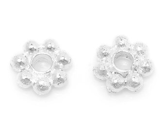 Lote al por mayor de cuentas espaciadoras de margaritas de cobre macizo de 4 mm, chapadas en plata de ley, para hacer joyas.
