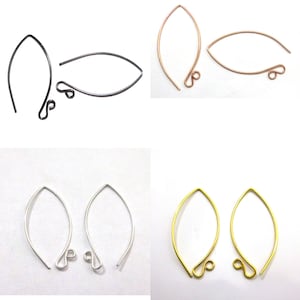 24 Pcs 34X20mm Solid Copper Earring Wire Findings Black Gold Plated Sterling Silver Plated 18K Gold Plated B599