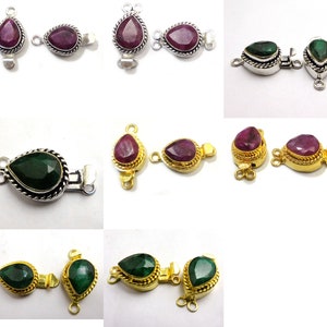 1 Stück Antikes Silber überzogene 18k Vergoldete 1 Reihe und 2 Reihe Rubin Und Smaragd Edelstein-Box-Verschluss 21 x 14 mm B 628