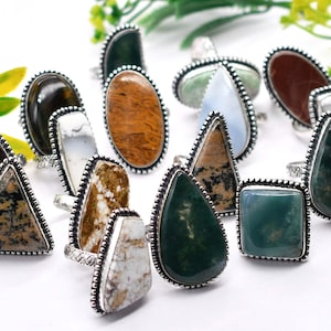 Natural Mix Gemstone Ring / Vintage Style Ring / Statement Ring For Women / Chunky Gemstone Wholesale Lot / 925 Sterling Silver Plated Ring