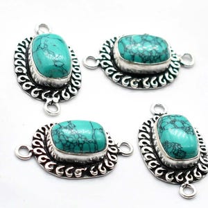 31X19mm Turquoise Connector Antique Silver Plated ,Bezel Pendent, Jewelry Making Double Loop Connectors Pendent.