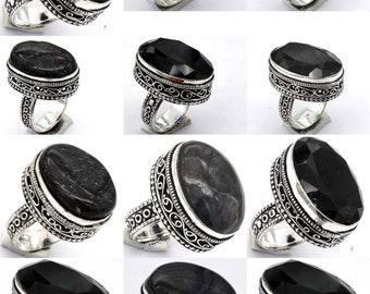 Black Onyx Gemstone Assorted Ring Wholesale Mix Ring Lot, Hippie Rings, Handmade Jewelry Ring, US Mix Size 6-9, Bulk Rings