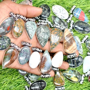 Bulk Wholesale Designer Pendant Lot, 925 Antique Silver Plated Jewelry Lot, Mix Design & Mix Crystal Necklace, Christmas Gift For Family.