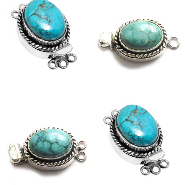 1 Pieces Turquoise Gemstone Box Clasp Oxidized Sterling Silver Plated 1 Strand 2 Strand 3 Strand Jewelry Making clasp B620