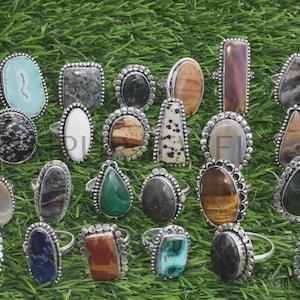 Mixed Gemstones Ring Lot / Bulk rings /Handmade Jewelry / Wholesale Ring / Mixed Sizes and Adjustable / 925 Sterling Silver Plated Jewelry