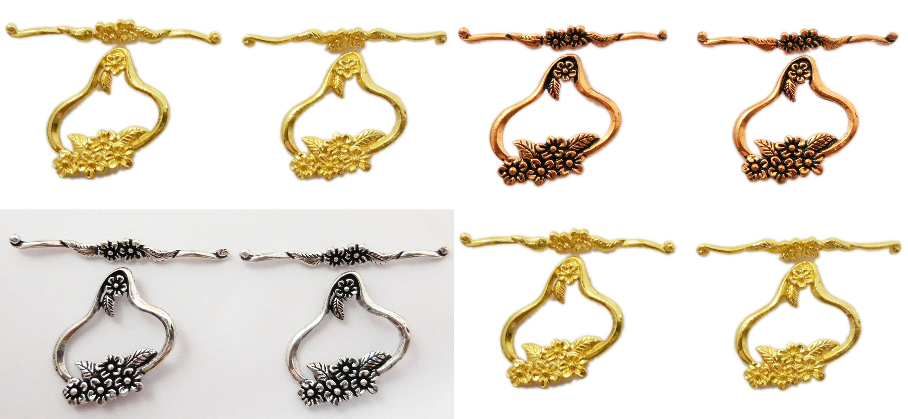 2 Sets 39X49mm Bali Fancy Flower Toggle Clasp Antique Copper Antique Silver Plated 18k Gold Plated Jewelry Making Toggle B1031