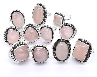 Rose Quartz Bulk Lots, US Mix Size 6-9, Rose Quartz Mix Wholesale Rings Lot, 925 Silver Plated Ring, Aesthetic Rings,Chunky Rings