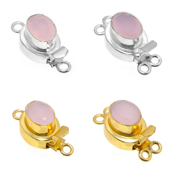 1 Pieces Faceted Rose Quartz  Box Clasp 1 Strand And 2 Strand Sterling Silver Plated 18k Gold Plated Oval Shape B 618