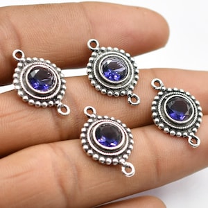24X16mm Amethyst Connector Antique Silver Plated ,Bezel Pendent, Jewelry Making Double Loop Connectors Pendent.