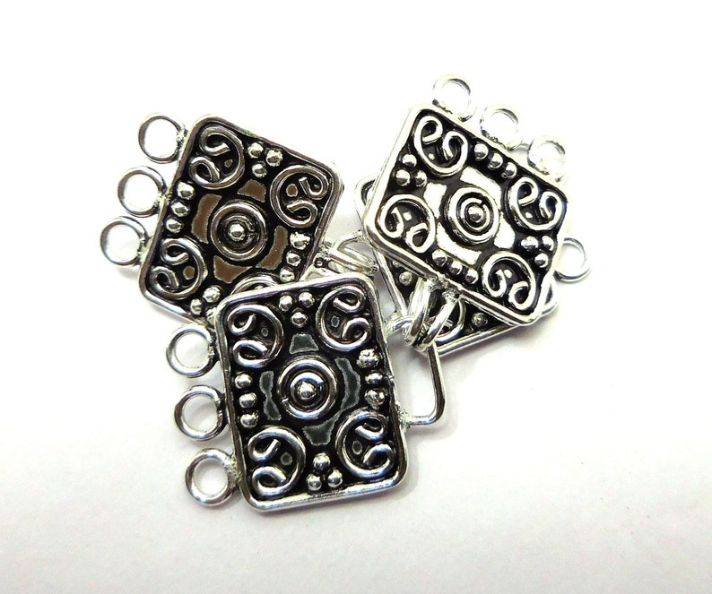Multi Loop Clasp 1 Set 46x20mm Multi Strand Clasp 3 Strand Antique Silver Plated ...