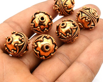 50 Capsuchons De Perles Bali – Cuivre Massif 10x4 Mm – Fini Argenté Ancien – Fait Main (Inde)