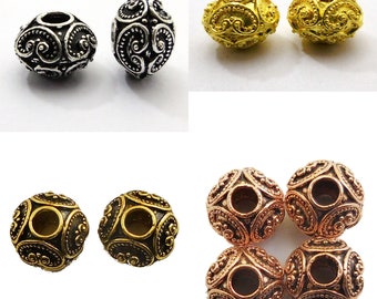 3 PCS 14X10MM Solid Copepr Bali Bead Antique Sterling Silver  Plated 18k Gold plated  B 359