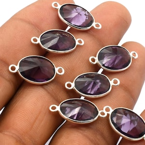 5 Pcs 20X10mm Oval Amethyst Connector Silver Plated ,Bezel Pendent, Jewelry Making Double Loop Connectors Pendent C70