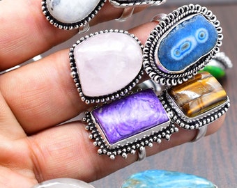 Assorted Mix Wholesale Rings Lot, Bulk Lots, US Mix Size 6-9, Gemstone Rings, 925 Silver Plated Ring, Aesthetic Rings,Chunky Rings