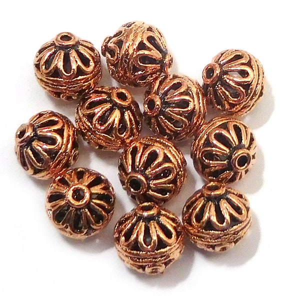 Wholesale Lot 9mm Filigree Round Bali Bead Oxidized Copper