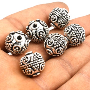 3 Pcs 12mm Solid Copper Bali Bead Antique Silver Plated Metal Bead Jewelry Making Bead B2