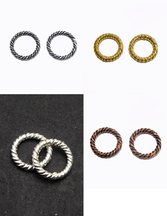 22 PCS 12MM SOLID COPPER BALI TWISTED CLOSED JUMP RING STERLING SILVER PLATED 33