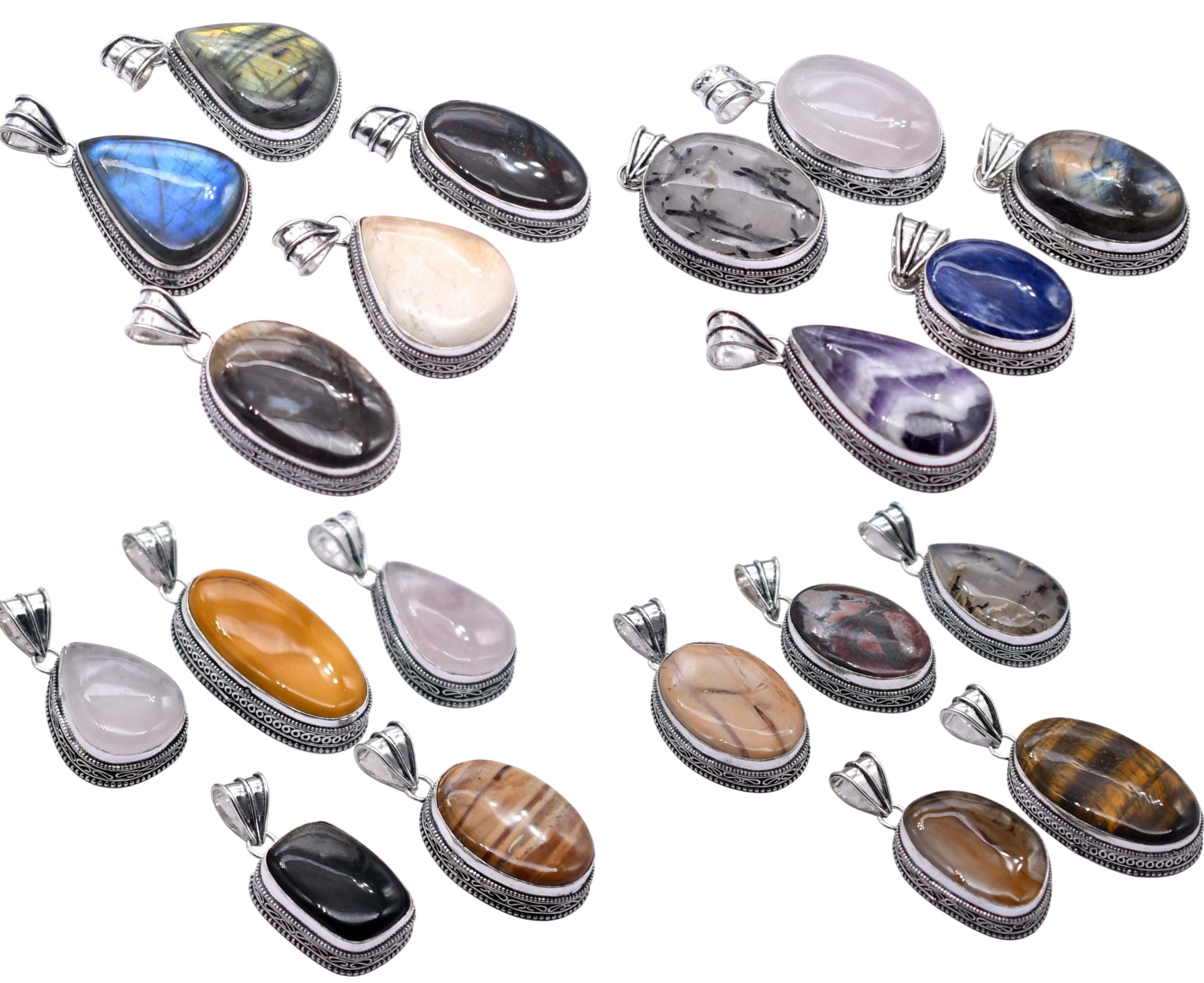 Lotto 5 Anelli Placcati Argento 925 Con Pietra Labradorite Blu - Fatto A Mano India