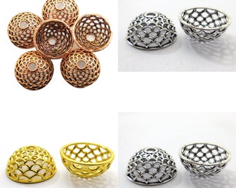 6 piezas 18X8mm Bali Filigree Bead Cap Oxidado Cobre Oxidado Plata Chapado 18k Chapado en Oro 16mm Interior Bead Cap Joyería Haciendo Tapa B283