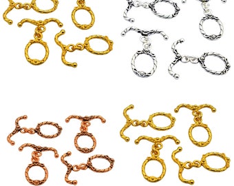 3 Sets 14X26mm Bali Toggle Clasp Oxidized Silver Plated Oxidized Copper 18k Gold Plated Jewelry Making Toggle B567