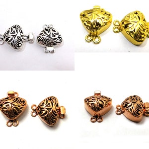 1 Stück 24X20X9mm Herz Bali Box Verschluss Zwei Strang oxidiertes Silber überzogenes oxidiertes Kupfer 18k vergoldet Schmuckherstellung Verschluss B207