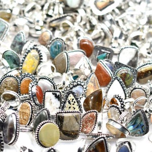 Mixed Gemstones Ring Lot / Bulk rings /Handmade Jewelry / Wholesale Ring / Mixed Sizes and Adjustable / 925 Sterling Silver Plated Jewelry