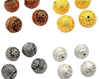 2 Pcs 16mm Bali Bead Oxidized Silver Plated Oxidized Copper 18k Gold Plated Jewelry Making Bead B361