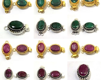 1 Piece 26X15X10MM Multi Strand Oval Ruby Emerald Box Clasp Oxidized Sterling Silver Plated 18k Gold Plated  B 693
