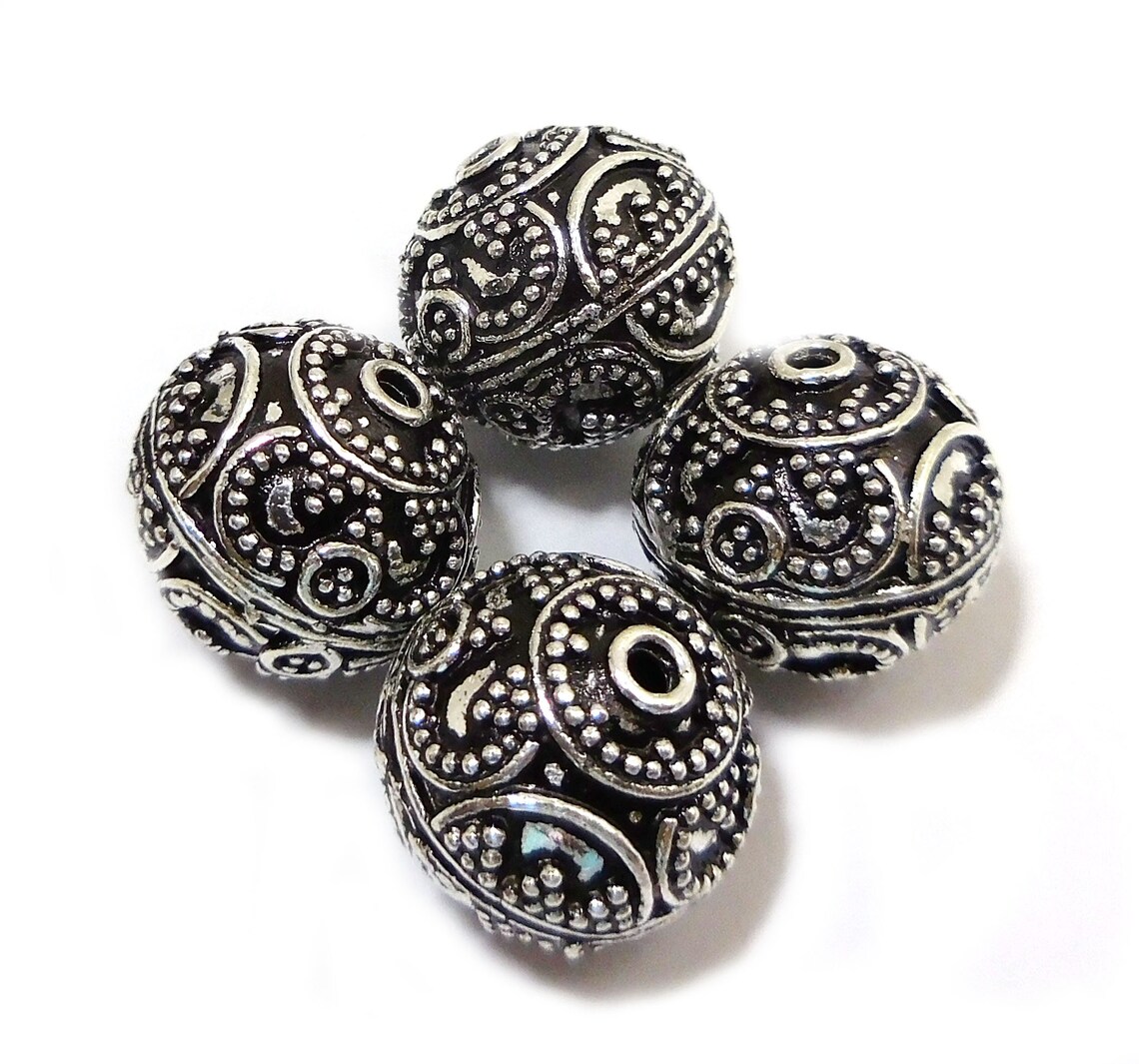 2 Pieces 15mm Handmade Bali Beads Antique Silver Plated B23 Etsy