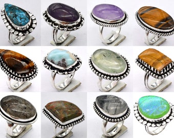 Natural Wholesale Mix Ring Lot, Natural & Mix Gemstone Assorted Rings, Hippie Rings, Gift for Women, Bohemian Ethnic Ring.