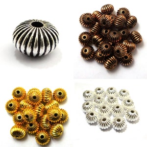 25 Pieces 6X5mm Corrugated Beads Rondell Bead Antique Sterling silver Plated 18k gold plated Over Genuine Copper  B 729