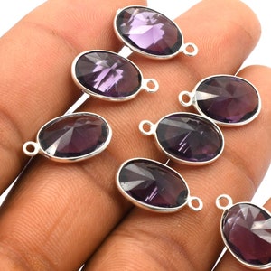 5 Pcs 17X10mm Oval Amethyst Connector Silver Plated ,Bezel Pendent, Jewelry Making Single Loop Connectors Pendent C69