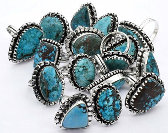 925 Silver Plated Mix Lots Turquoise Ethnic Handmade Ring Silver Plated Jewelry US Size Mix Size 6-9, Bulk Rings,