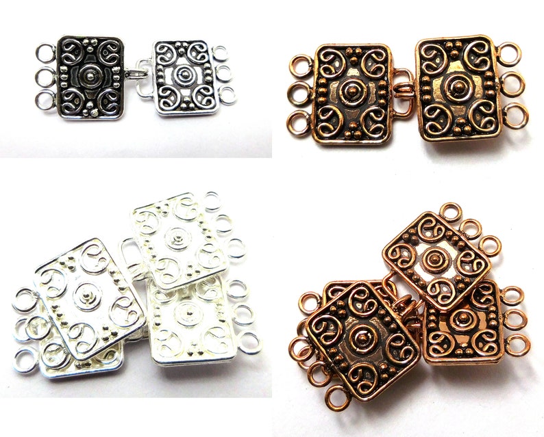 Multi Loop Clasp 1 Set 46x20mm Multi Strand Clasp 3 Strand Antique Silver Plated ...