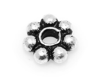 100 piezas de cuentas espaciadoras de margarita de cobre macizo de 4 mm, chapadas en plata antigua, para la fabricación de joyas.