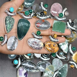 Wholesale Mixed Gemstone Pendant Lot, Silver Plated Pendant, Designer Pendant Lot, Silver Plated Jewelry, Lot, Mix Shape and Size Pendant