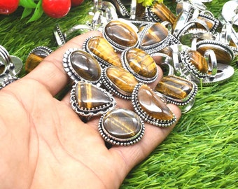 Tiger Eye Rings, Natural Tiger Eye Gemstone Handmade Rings For Women, Wholesale Crystal Rings Mix Lot
