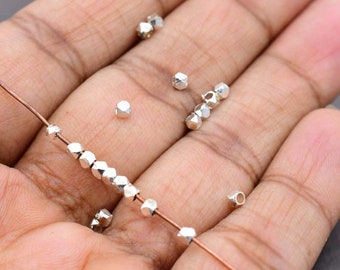 200 Pcs 2mm Tiny Spacer Beads Diamond Cut Faceted Spacer Beads Sterling Silver Plated Jewelry Making Bead B1052