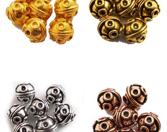 6 Pcs 10mm Bali Beads Antique Silver Plated Antique Gold Plated Antique Copper 18k Gold Plated Jewelry Making Bead B884