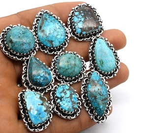 925 Silver Plated Mix Lots Turquoise Ethnic Handmade Ring Silver Plated Jewelry US Size Mix Size 6-9, Bulk Rings,