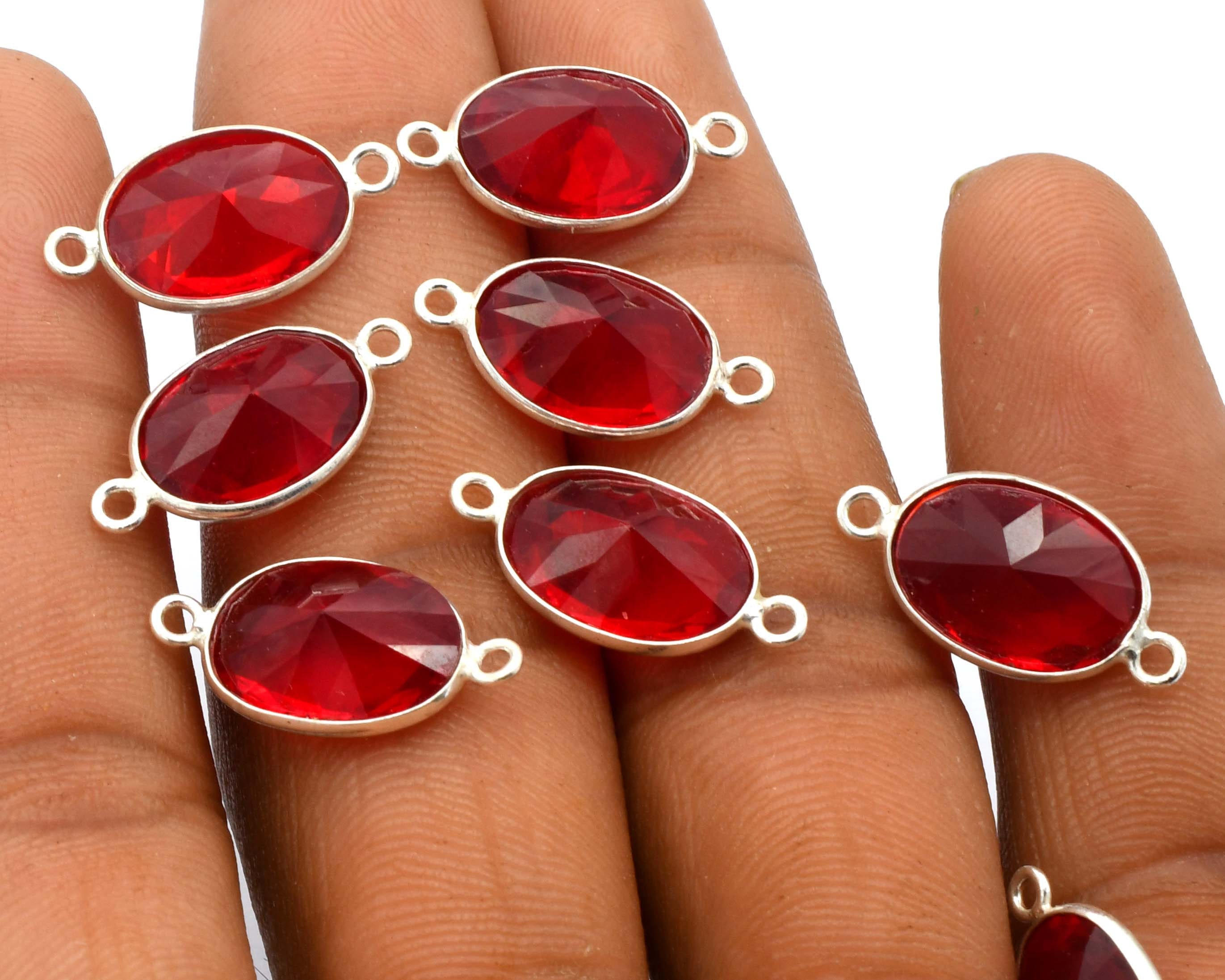 5 Connecteurs Pendentifs Calcédoine 20x10mm - Plaqué Or, Laiton, Boucle Double, Fait Main Inde